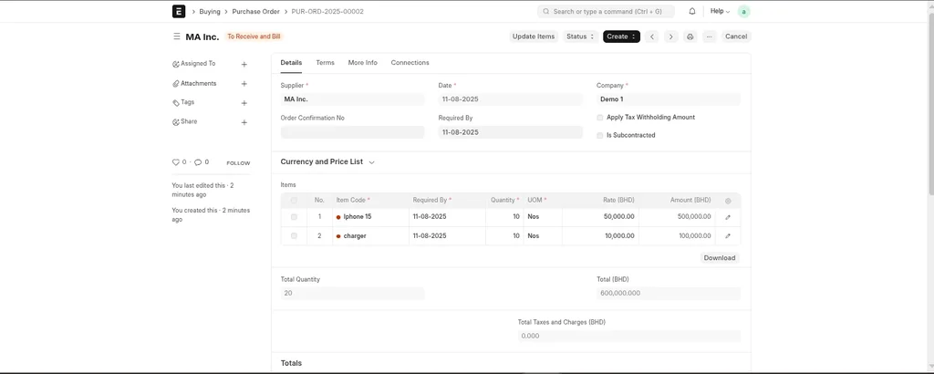 ERPNext Purchase Management - Delivery Tracking