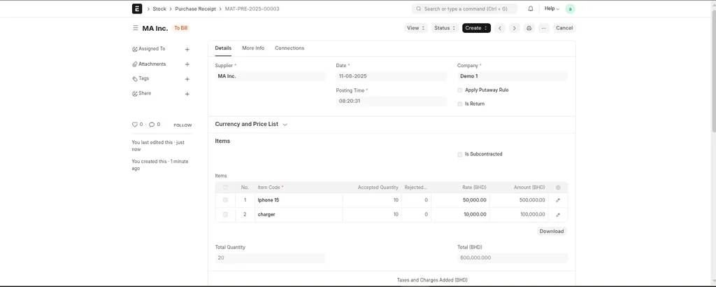 ERPNext Purchase Management - Invoice and Payment