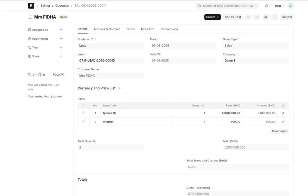 ERPNext Sales Order