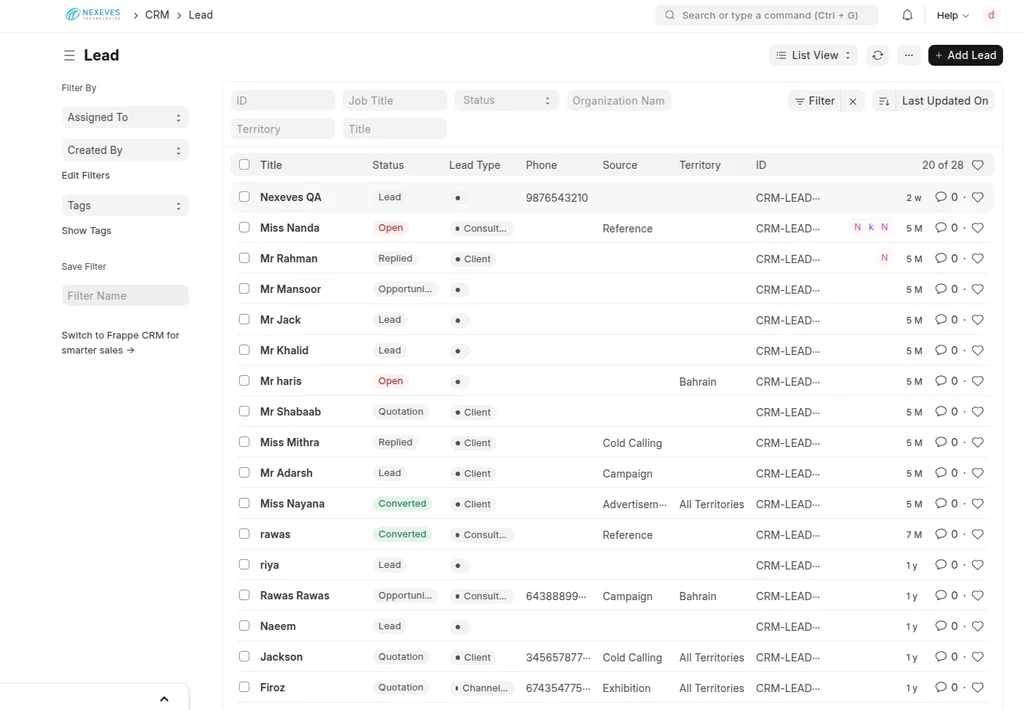 ERPNext CRM Dashboard